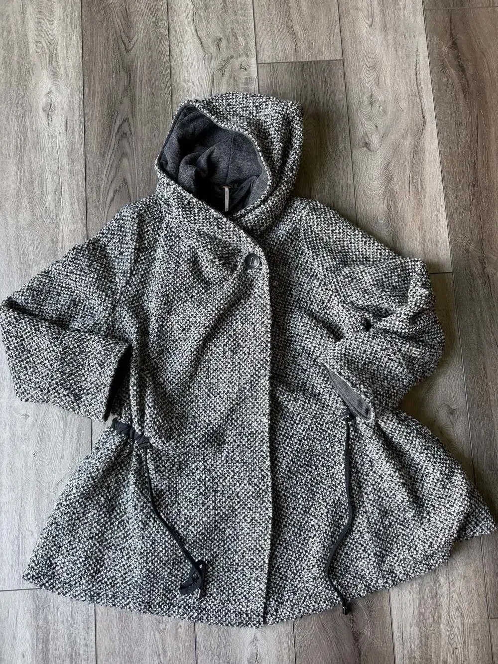 Free People Satellite Swing Coat Black White Tweed Hooded Jacket